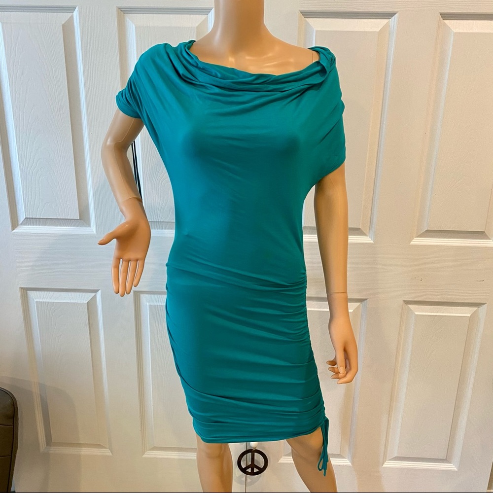 CATHERINE MALANDRINO SZ S ROUCHED SIDE TIE DRESS